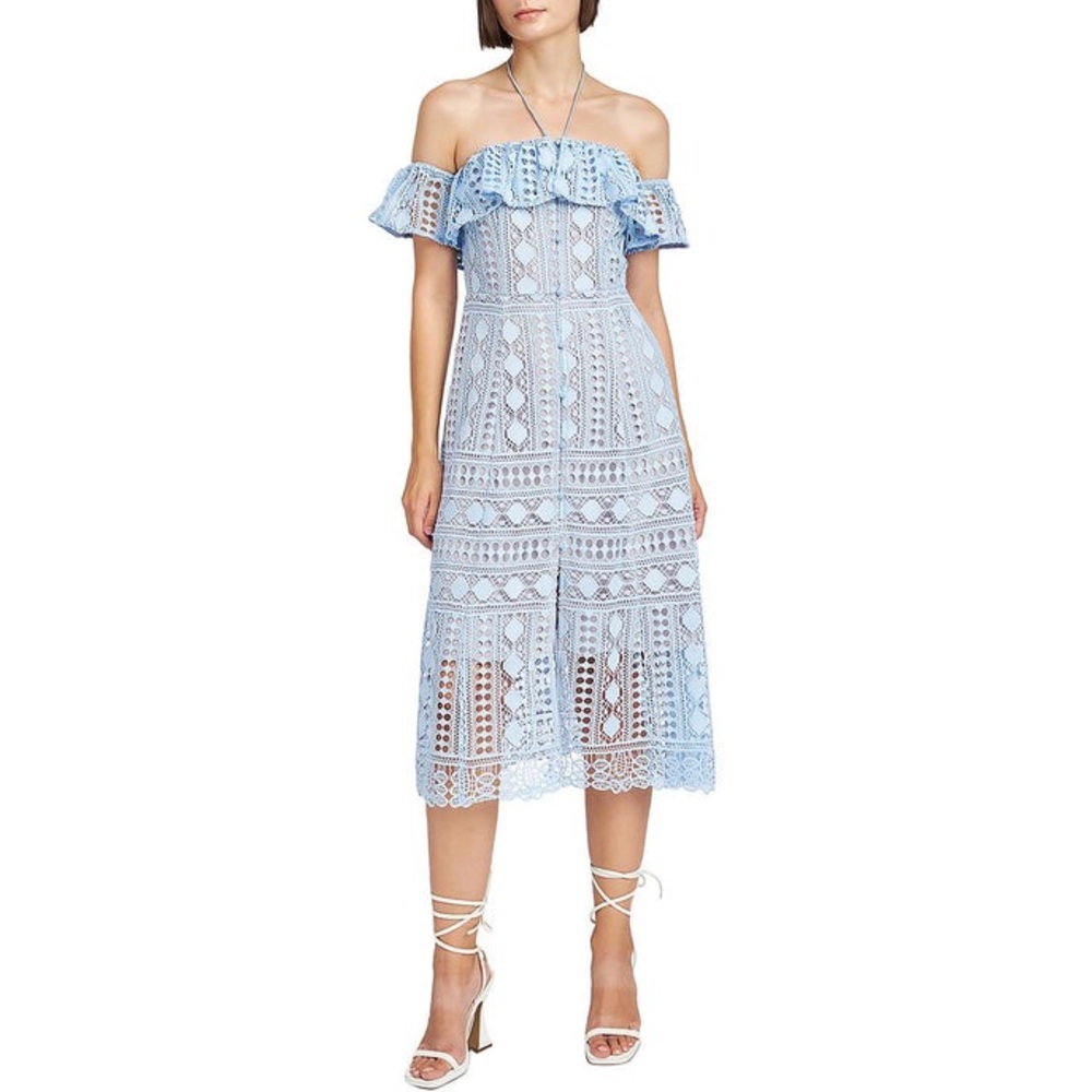En Saison Blue Ruffled Off-Shoulder Sundress